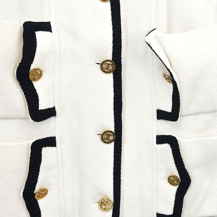 Chanel Single Breasted Collarless Jacket White #44 171669