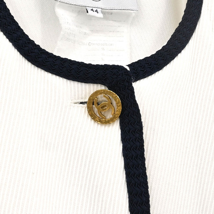 Chanel Single Breasted Collarless Jacket White #44 171669