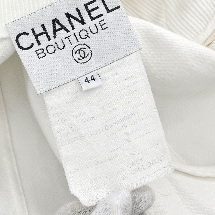 Chanel Single Breasted Collarless Jacket White #44 171669