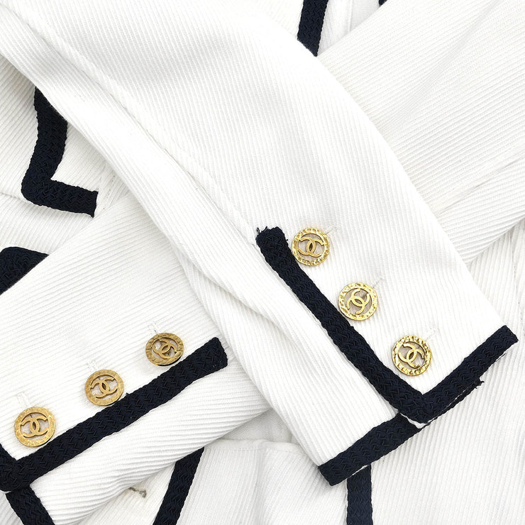 Chanel Single Breasted Collarless Jacket White #44 171669