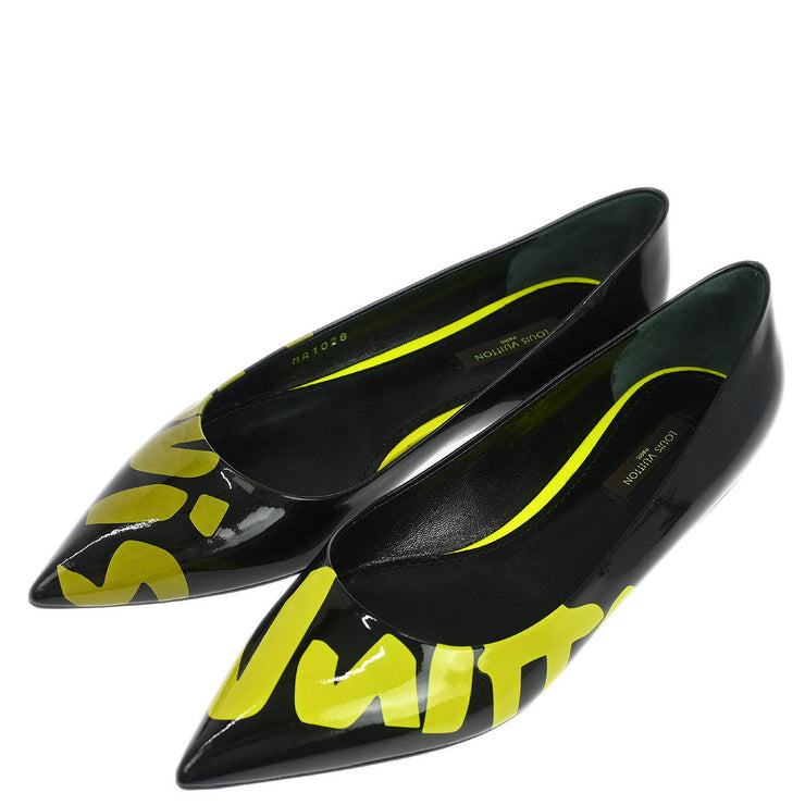 Louis Vuitton * Pumps Shoes Black Leather MA1028 #37 1/2 173441