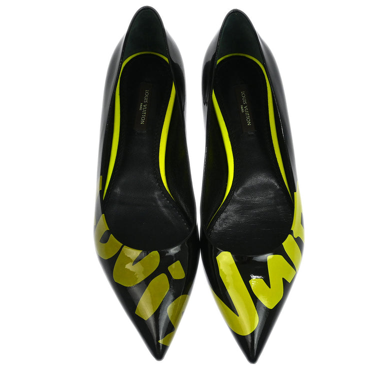 Louis Vuitton * Pumps Shoes Black Leather MA1028 #37 1/2 173441