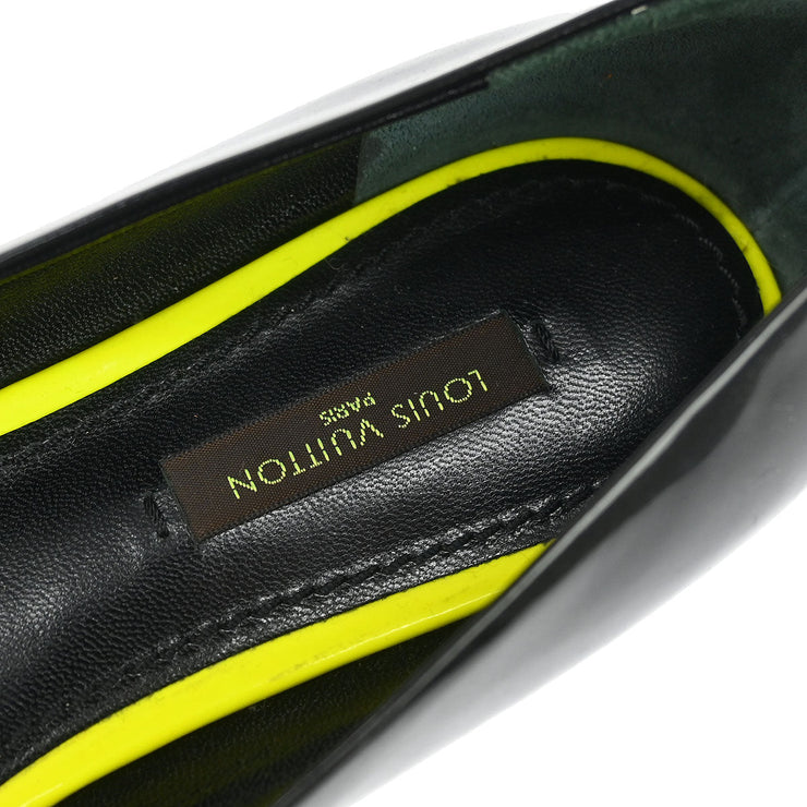 Louis Vuitton * Pumps Shoes Black Leather MA1028 #37 1/2 173441