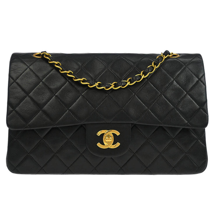 Chanel Black Lambskin Medium Classic Double Flap Shoulder Bag 176304