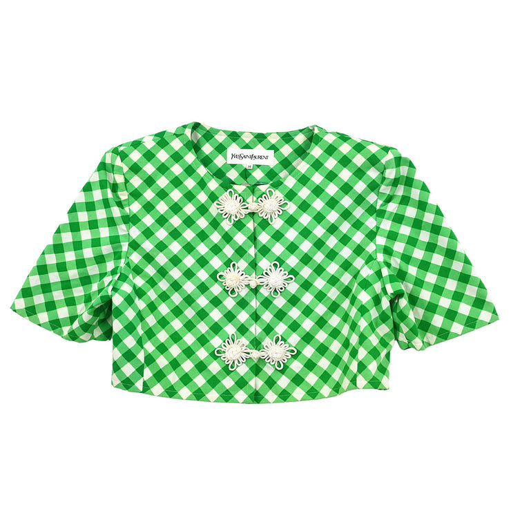Yves Saint Laurent Single Breasted Collarless Jacket Green HZ295-675 #36 176529