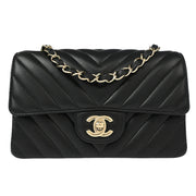 Chanel Black Lambskin Chevron Single Flap Shoulder Bag 177006