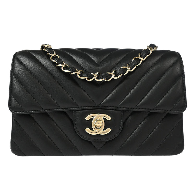 Chanel Black Lambskin Chevron Single Flap Shoulder Bag 177006