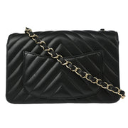 Chanel Black Lambskin Chevron Single Flap Shoulder Bag 177006