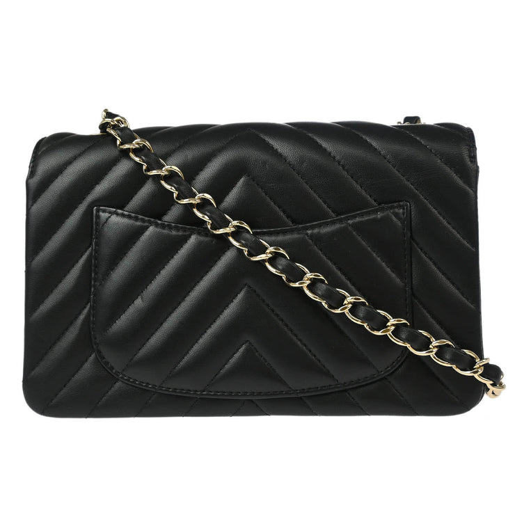 Chanel Black Lambskin Chevron Single Flap Shoulder Bag 177006