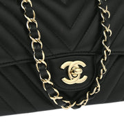 Chanel Black Lambskin Chevron Single Flap Shoulder Bag 177006