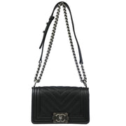 Boy Chanel Black Calfskin Chevron Small Chain Shoulder Bag 177017