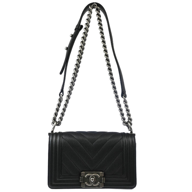 Boy Chanel Black Calfskin Chevron Small Chain Shoulder Bag 177017
