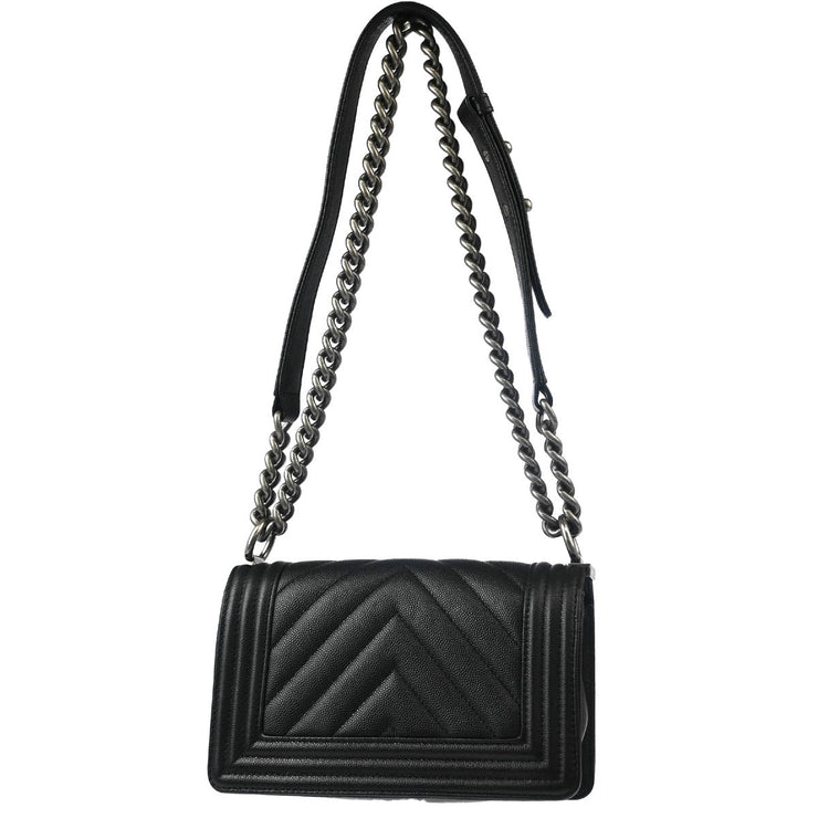 Boy Chanel Black Calfskin Chevron Small Chain Shoulder Bag 177017