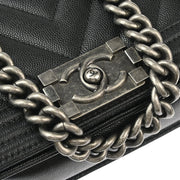 Boy Chanel Black Calfskin Chevron Small Chain Shoulder Bag 177017