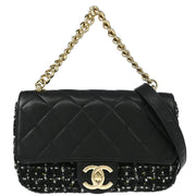 Chanel Black Calfskin Tweed 2way Handbag 177020