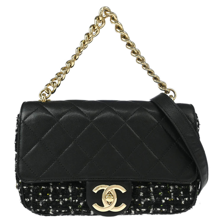 Chanel Black Calfskin Tweed 2way Handbag 177020