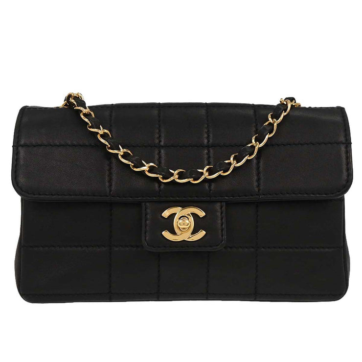 Chanel Black Calfskin Wild Stitch Choco Bar Single Flap Shoulder Bag 177181