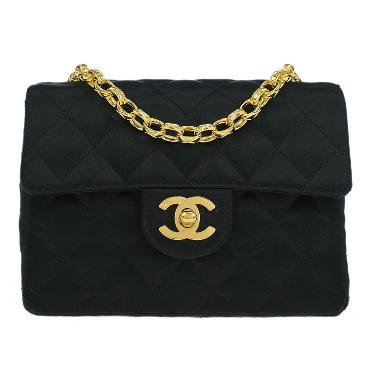 Chanel Black Satin Mini Classic Square Flap Shoulder Bag 17 177208