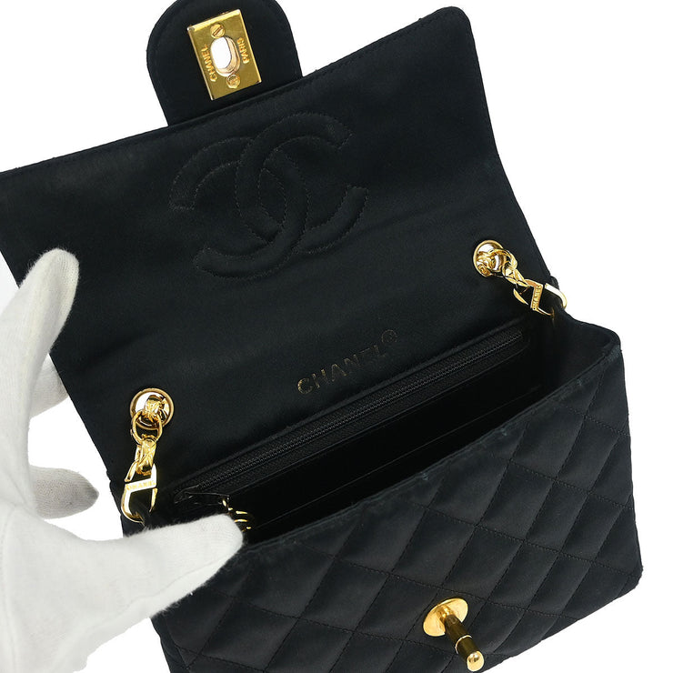 Chanel Black Satin Mini Classic Square Flap Shoulder Bag 17 177208