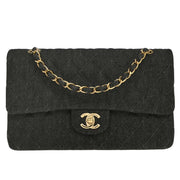 Chanel Black Denim Medium Classic Double Flap Shoulder Bag 177257