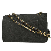 Chanel Black Denim Medium Classic Double Flap Shoulder Bag 177257