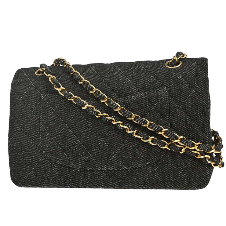 Chanel Black Denim Medium Classic Double Flap Shoulder Bag 177257