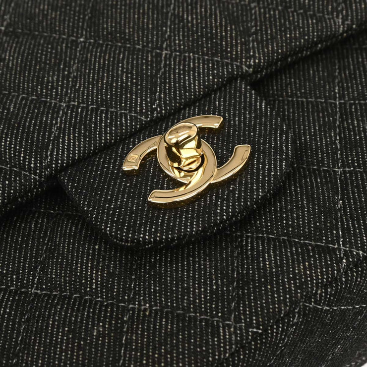 Chanel Black Denim Medium Classic Double Flap Shoulder Bag 177257