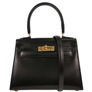 Hermes Black Box Calf Mini Kelly 20 2way Sellier Handbag 177268