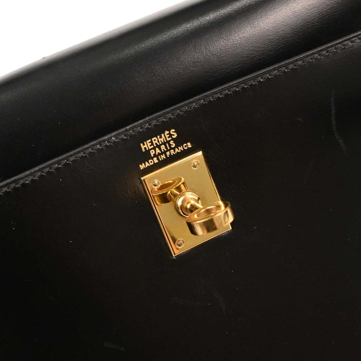Hermes Black Box Calf Mini Kelly 20 2way Sellier Handbag 177268
