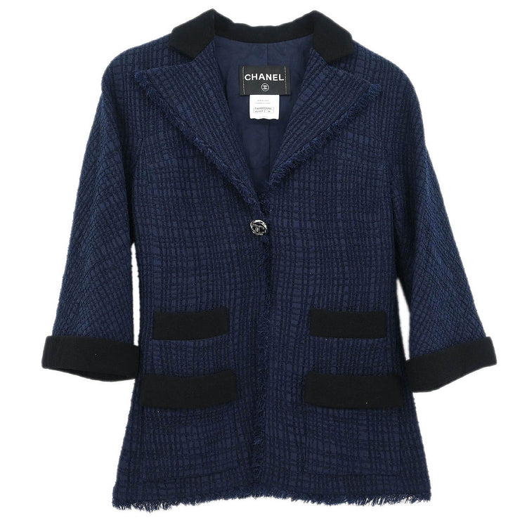 Chanel Single Breasted Jacket Navy P40490V29266 #34 177317
