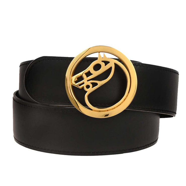 Hermes Black Box Calf Cheval Horse Buckle Belt #70 Small Good Circle:U M0 177322