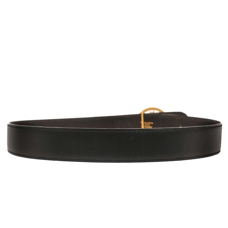 Hermes Black Box Calf Cheval Horse Buckle Belt #70 Small Good Circle:U M0 177322