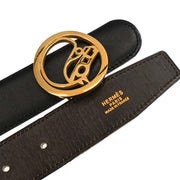 Hermes Black Box Calf Cheval Horse Buckle Belt #70 Small Good Circle:U M0 177322