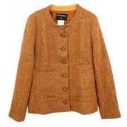 Chanel Single Breasted Collarless Jacket Brown 01A #42 177392