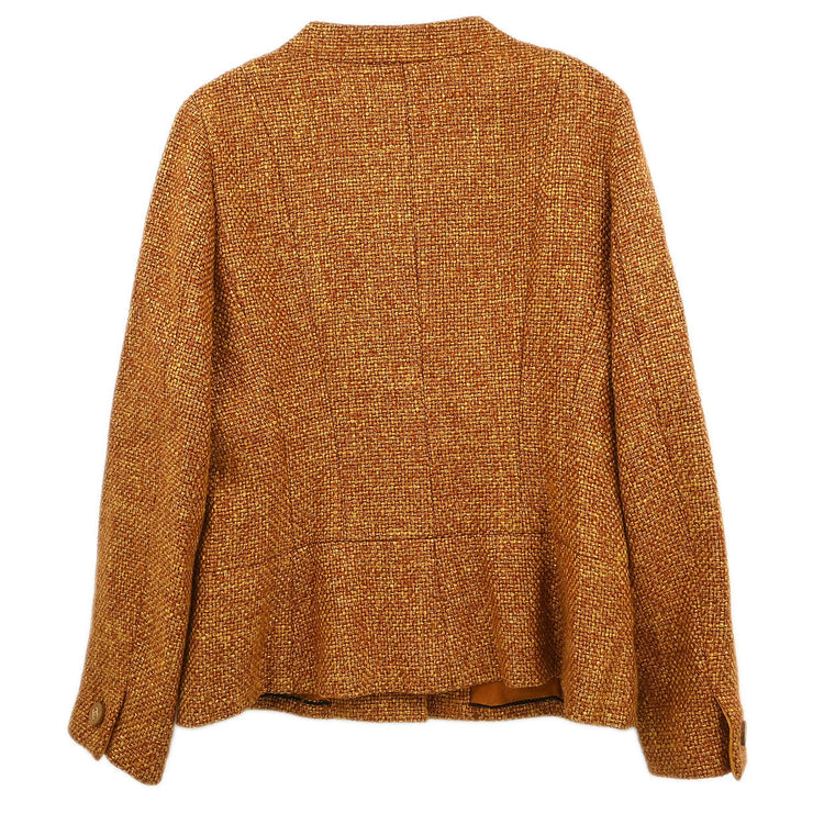 Chanel Single Breasted Collarless Jacket Brown 01A #42 177392
