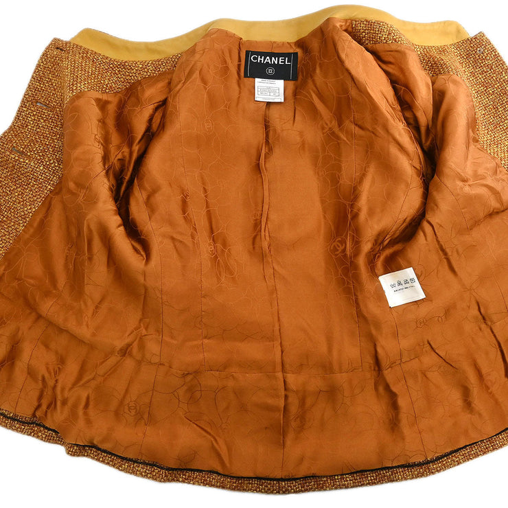 Chanel Single Breasted Collarless Jacket Brown 01A #42 177392
