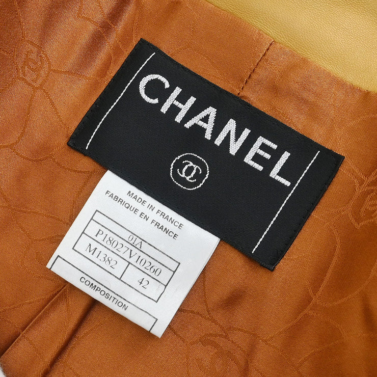 Chanel Single Breasted Collarless Jacket Brown 01A #42 177392