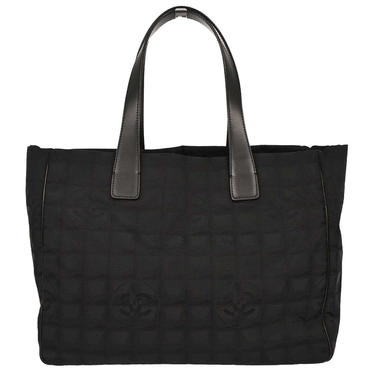 Chanel Black Jacquard Nylon Travel Line Tote Handbag 177442