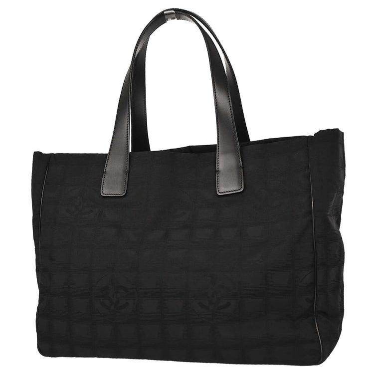 Chanel Black Jacquard Nylon Travel Line Tote Handbag 177442