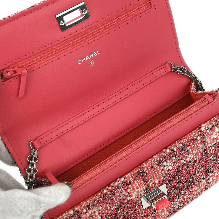 Chanel Pink Tweed Mademoiselle Lock Classic WOC Wallet On Chain 177453