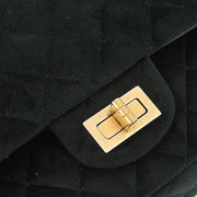 Chanel Black Suede 2.55 Small Classic Double Flap Shoulder Bag 177475