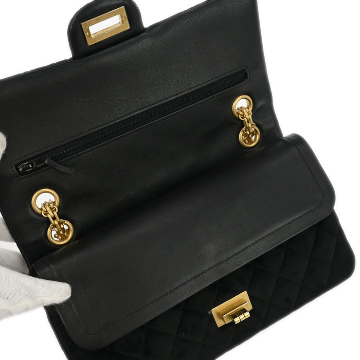 Chanel Black Suede 2.55 Small Classic Double Flap Shoulder Bag 177475
