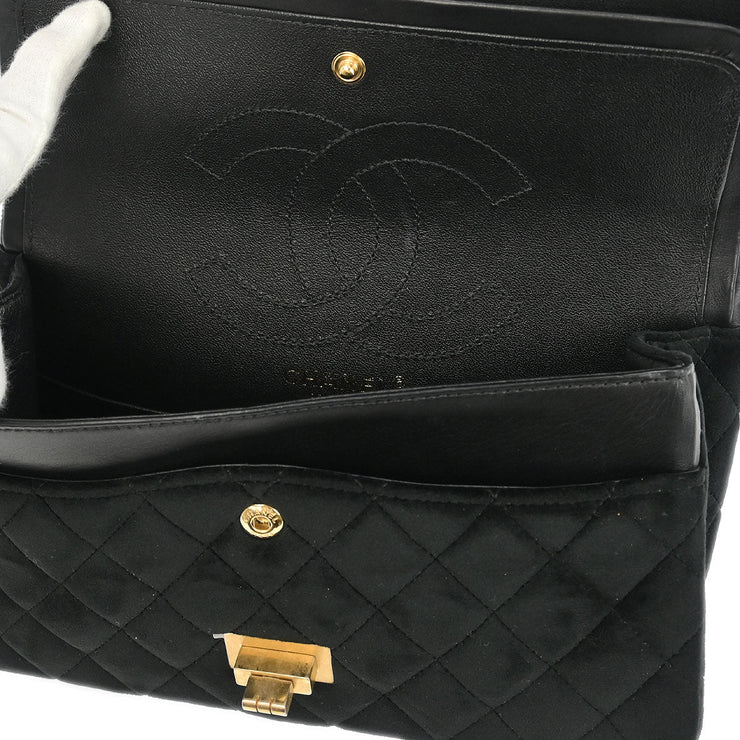 Chanel Black Suede 2.55 Small Classic Double Flap Shoulder Bag 177475