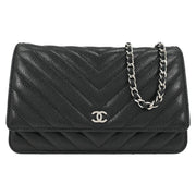 Chanel Black Calfskin Chevron Classic WOC Wallet On Chain 177514