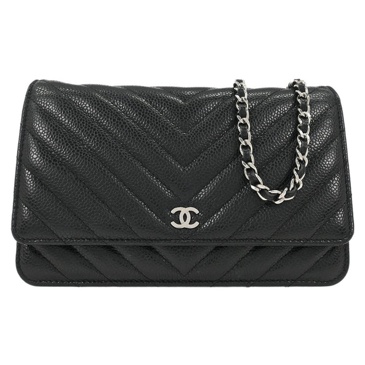 Chanel Black Calfskin Chevron Classic WOC Wallet On Chain 177514