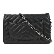 Chanel Black Calfskin Chevron Classic WOC Wallet On Chain 177514