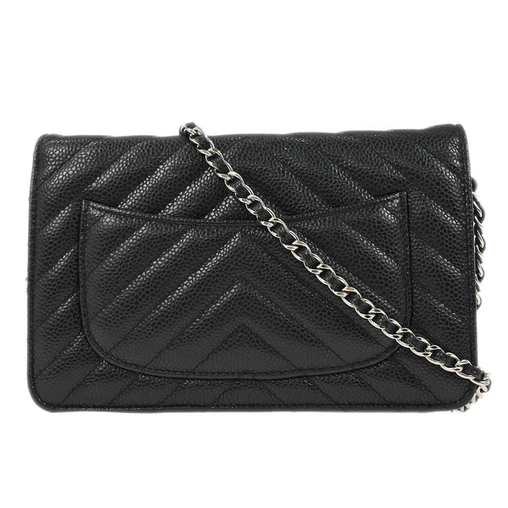 Chanel Black Calfskin Chevron Classic WOC Wallet On Chain 177514
