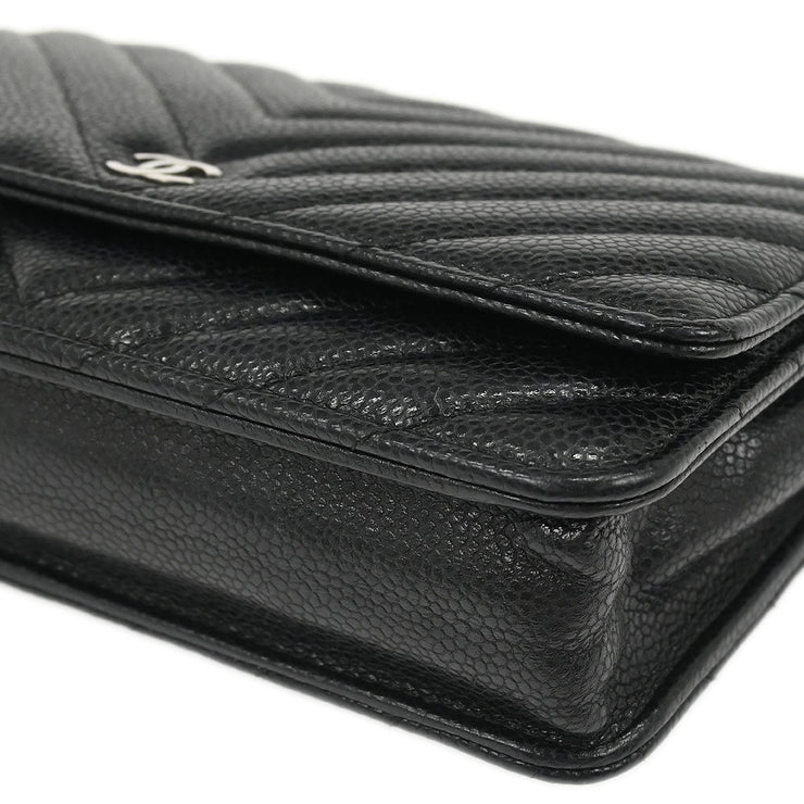Chanel Black Calfskin Chevron Classic WOC Wallet On Chain 177514