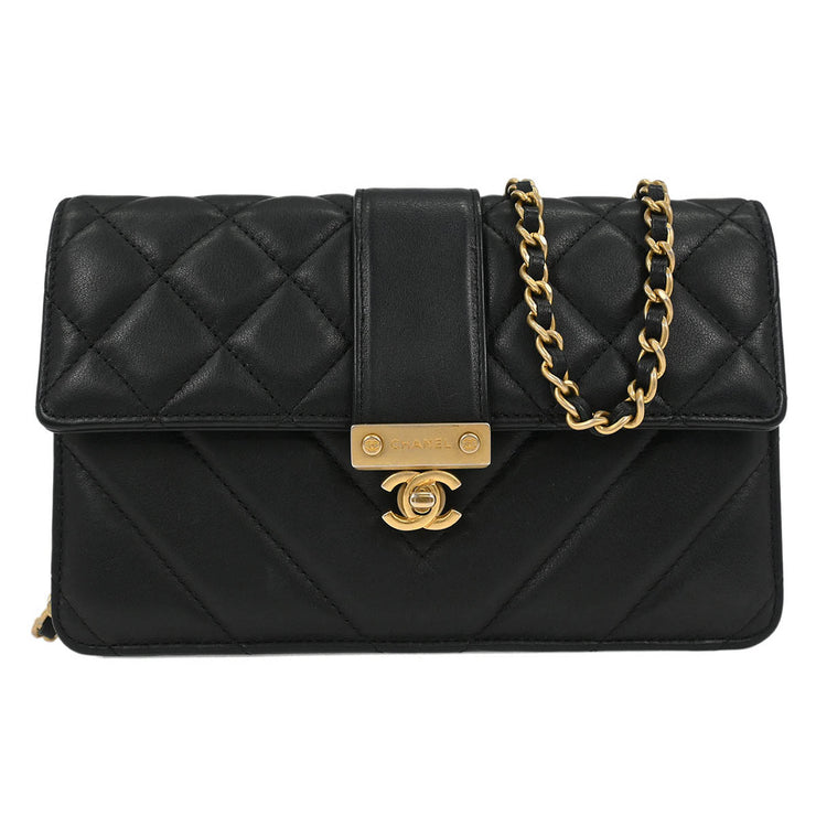 Chanel Black Lambskin Chevron WOC Wallet On Chain 177516