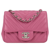 Chanel Pink Lambskin Chevron Mini Classic Square Flap Bag 17 177530